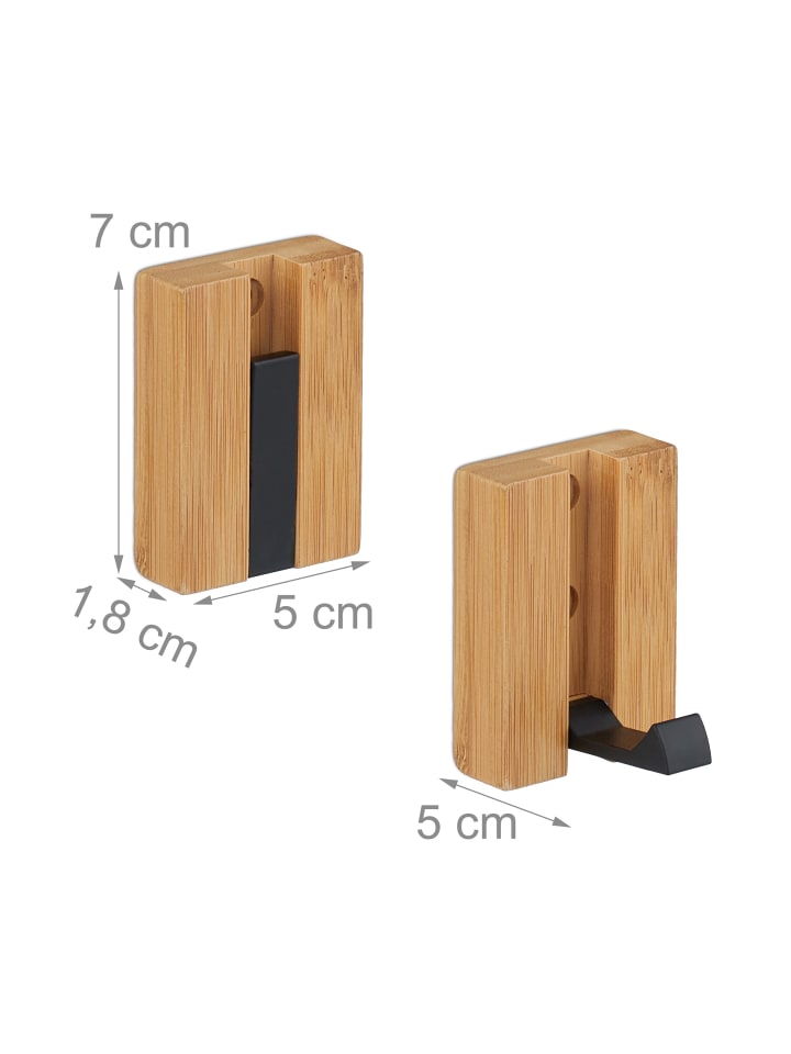 relaxdays 4 x Garderobenhaken in Natur/ Schwarz - (B)5 x (H)7 x (T)5 cm günstig kaufen onesize