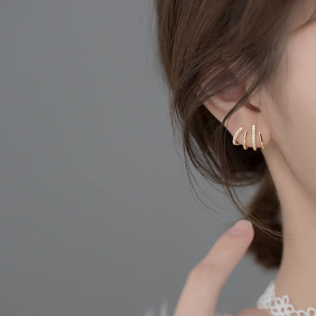 POCHUMIDUU Paar Ohrhänger Ohrstecker für Frauen Mädchen Crawler Ohrringe Wrap Piercing Ohrringe (2-tlg., Silberne Nadel + galvanisiertes Kupfer), Verstellbare Vier-Klauen-Ohrstecker
