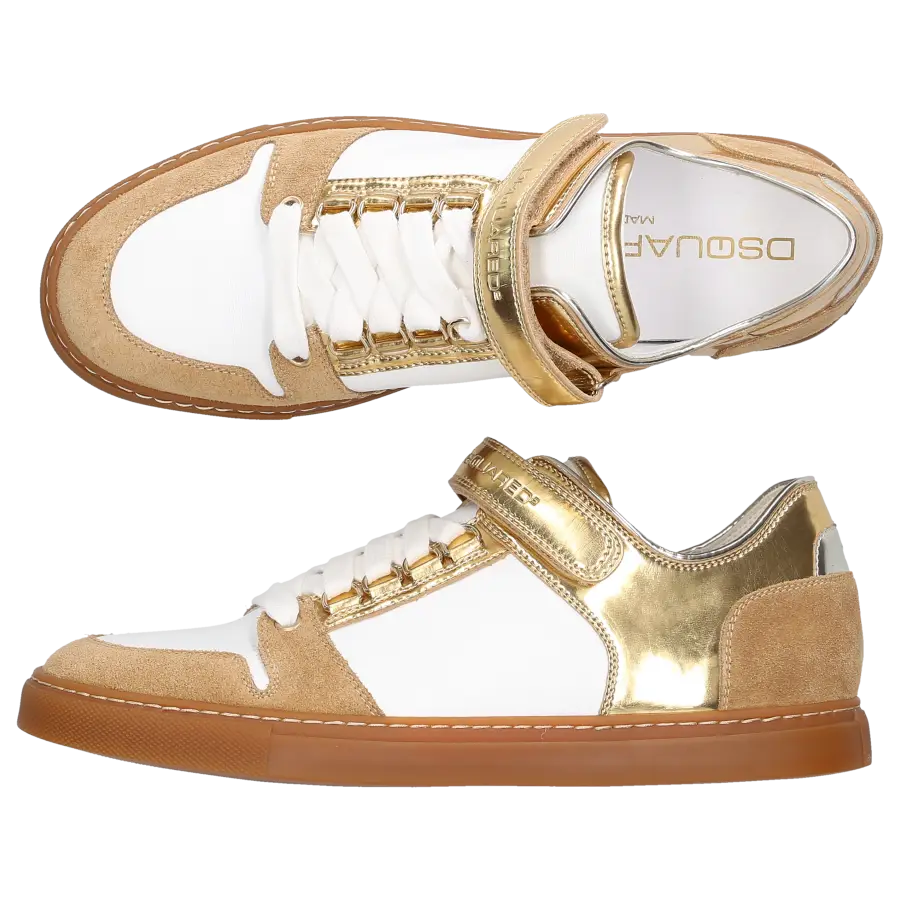 Dsquared2 - Schnürer Glattleder Kalbsleder Veloursleder Logo beige gold weiß - beige