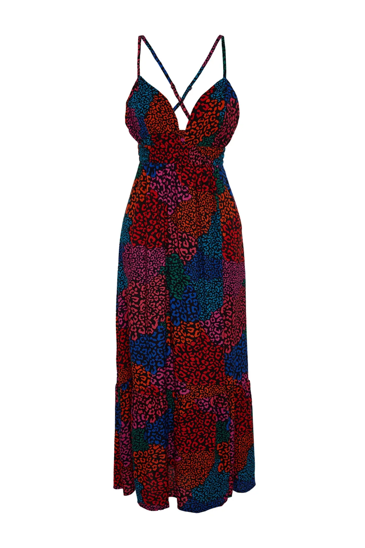 Trendyol Collection  Rückenfreies Maxi-Strandkleid aus Webstoff mit Tiermuster TBESS23EL00244