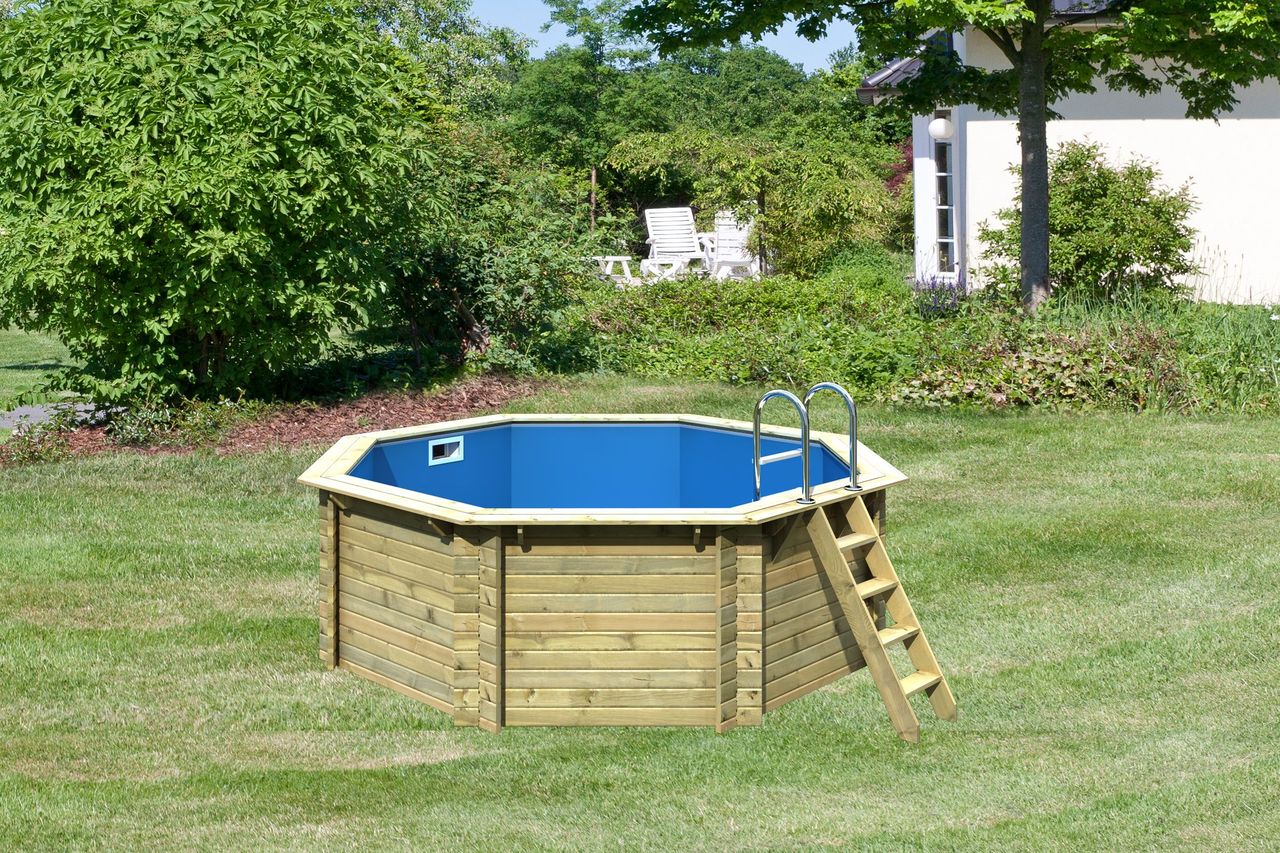 Karibu Massivholzpool 1 A mit Edelstahl-Einhängeleiter kesseldruckimprägniert