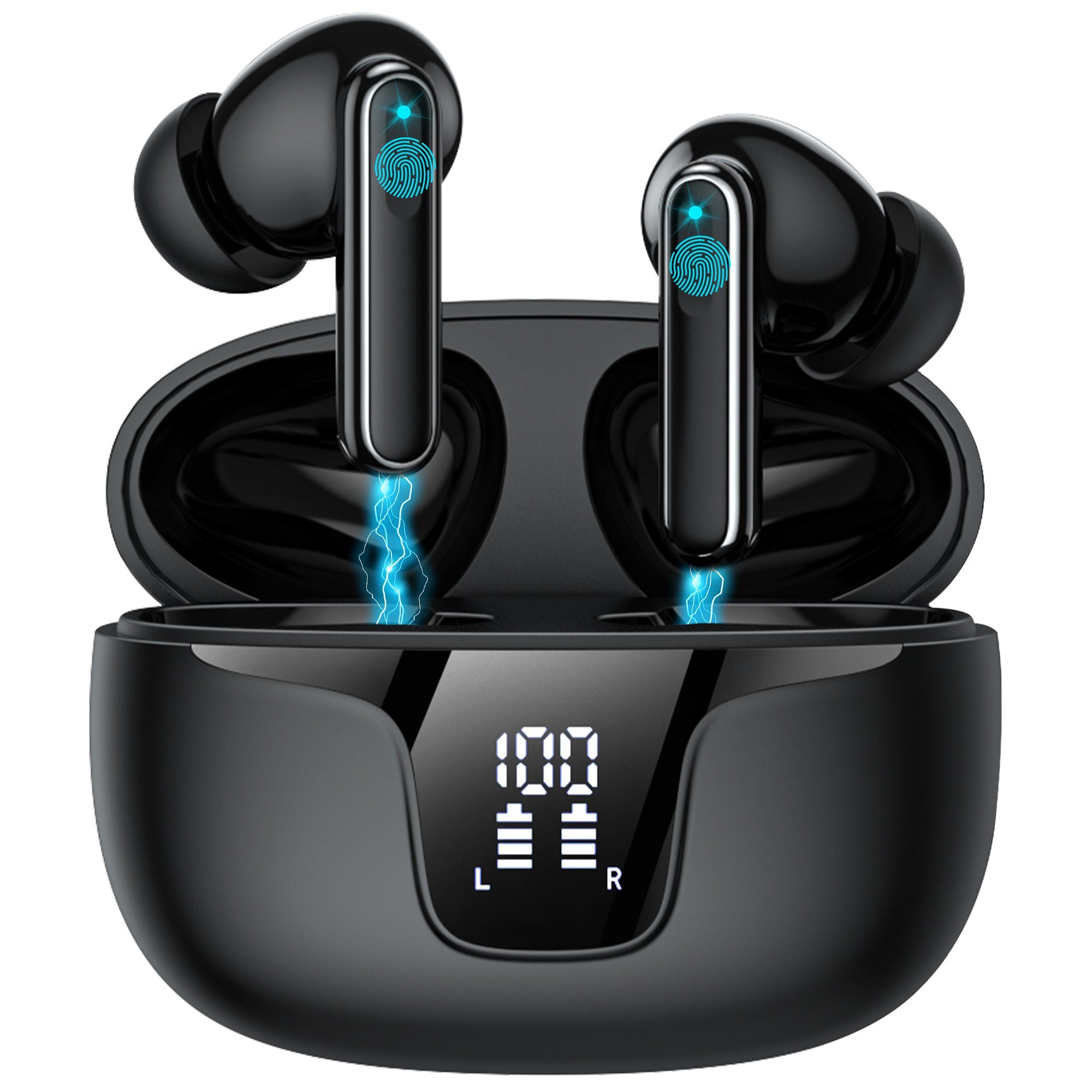 Giecy Bluetooth Kopfhörer, Mikrofon in ear Kopfhörer Kabellos Bluetooth 5.3 In-Ear-Kopfhörer (Voice Assistant, Siri, Bluetooth, Rauschunterdrückung, Touch Control, ENC Mikrofon, LED Anzeige kopfhörer, Wireless Headphones, Ohrhörer Bluetooth)