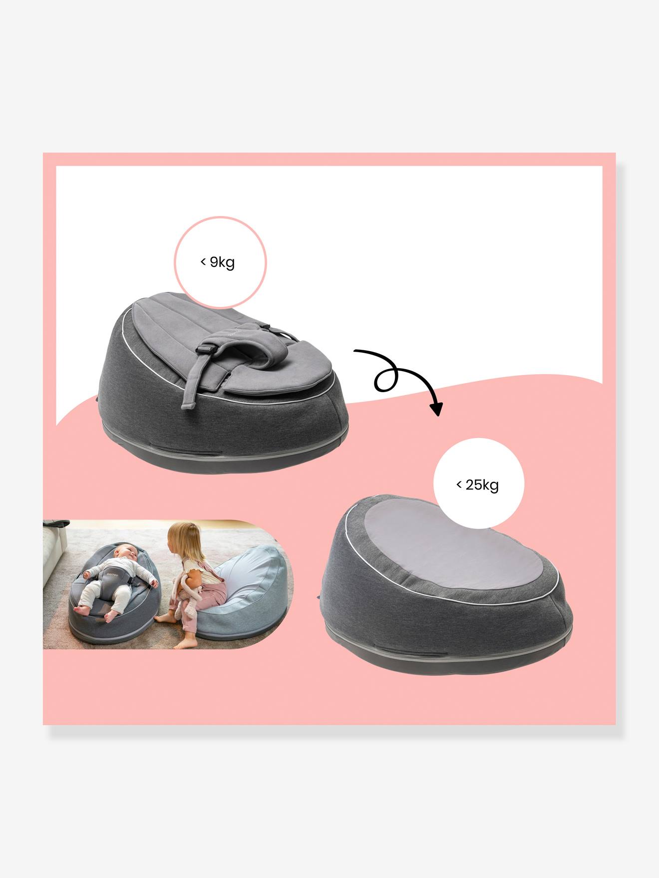 Transat et pouf Doomoo Seat’n Swing BABYMOOV avec balancelle intégrée anthracite