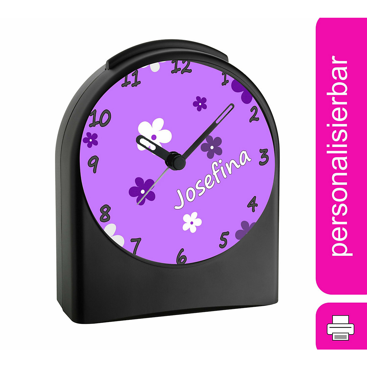 Kinder Funkwecker personalisiert mit Namen Blume Atom-/Funkuhr, 12-Stunden-Anzeigeformat, Schlummerfunktion, Nachtlicht, Geräuschlos/Ohne Ticken