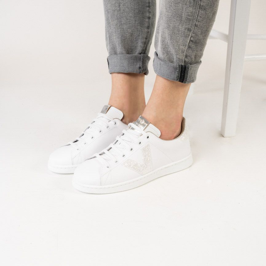 Victoria  1125188 TENIS PIEL VIRUTAS GLITTER - Blanc