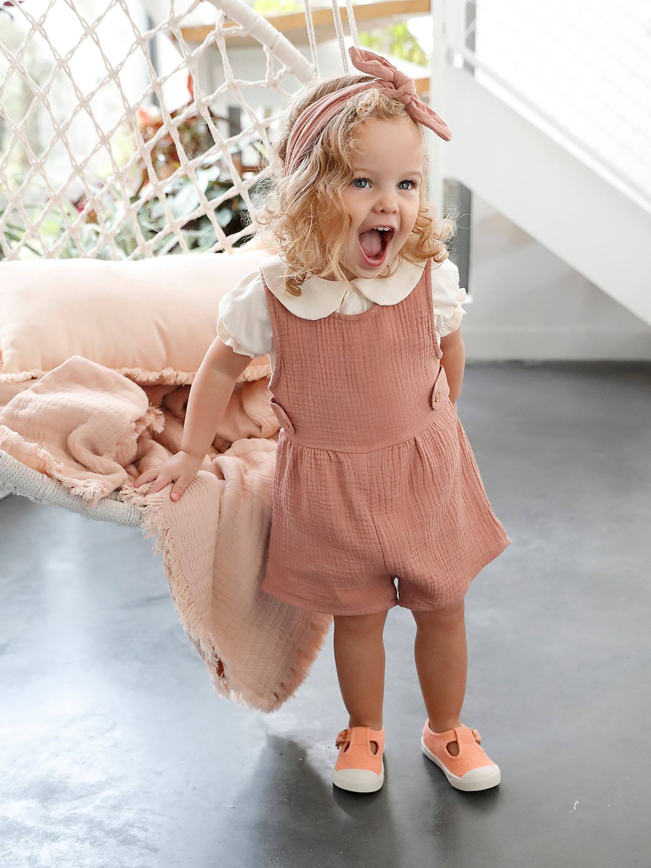 Vertbaudet Mädchen Baby-Set: T-Shirt, Kurzoverall & Haarband, personalisierbar - altrosa