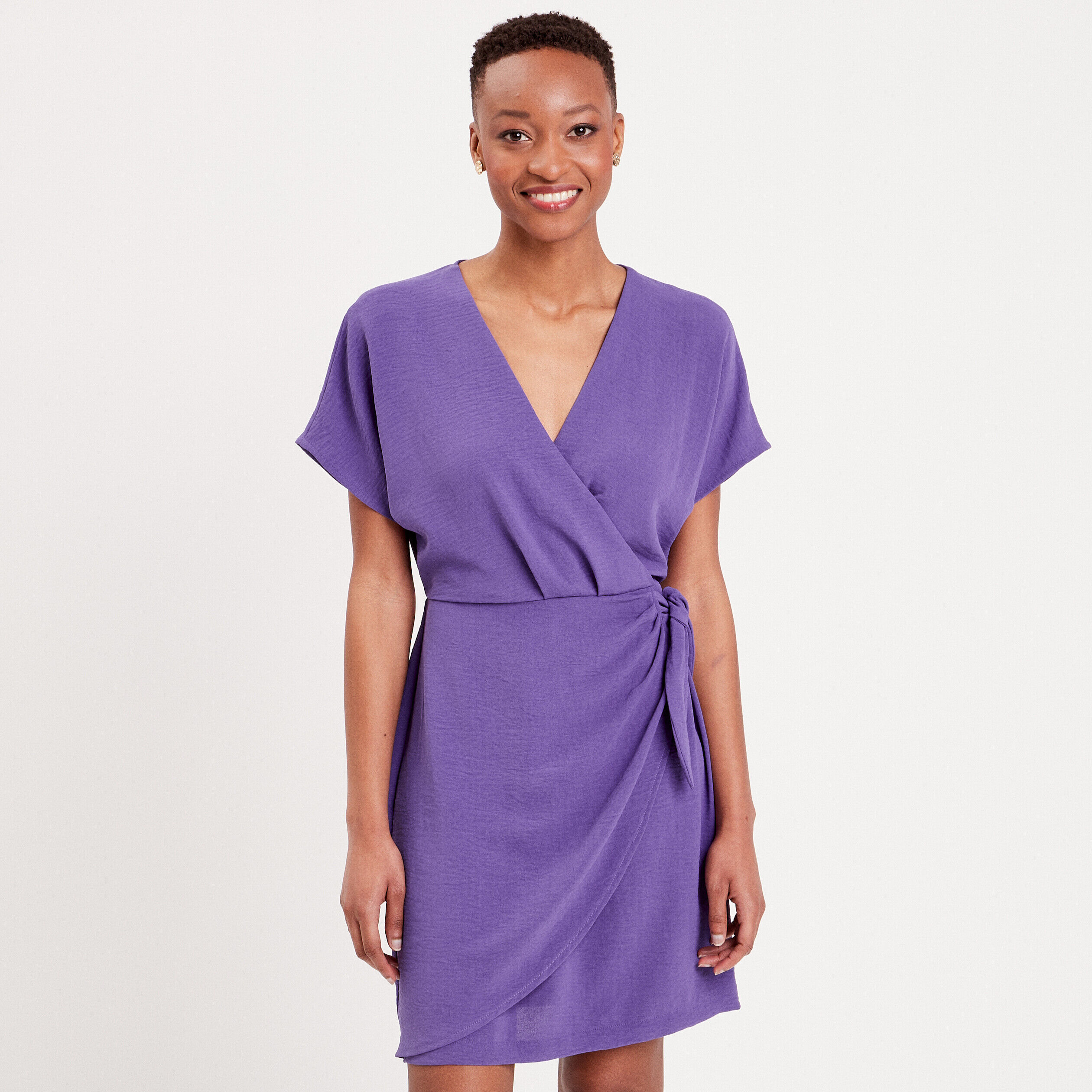 Robe portefeuille avec noeud violet foncé femme | Cache Cache