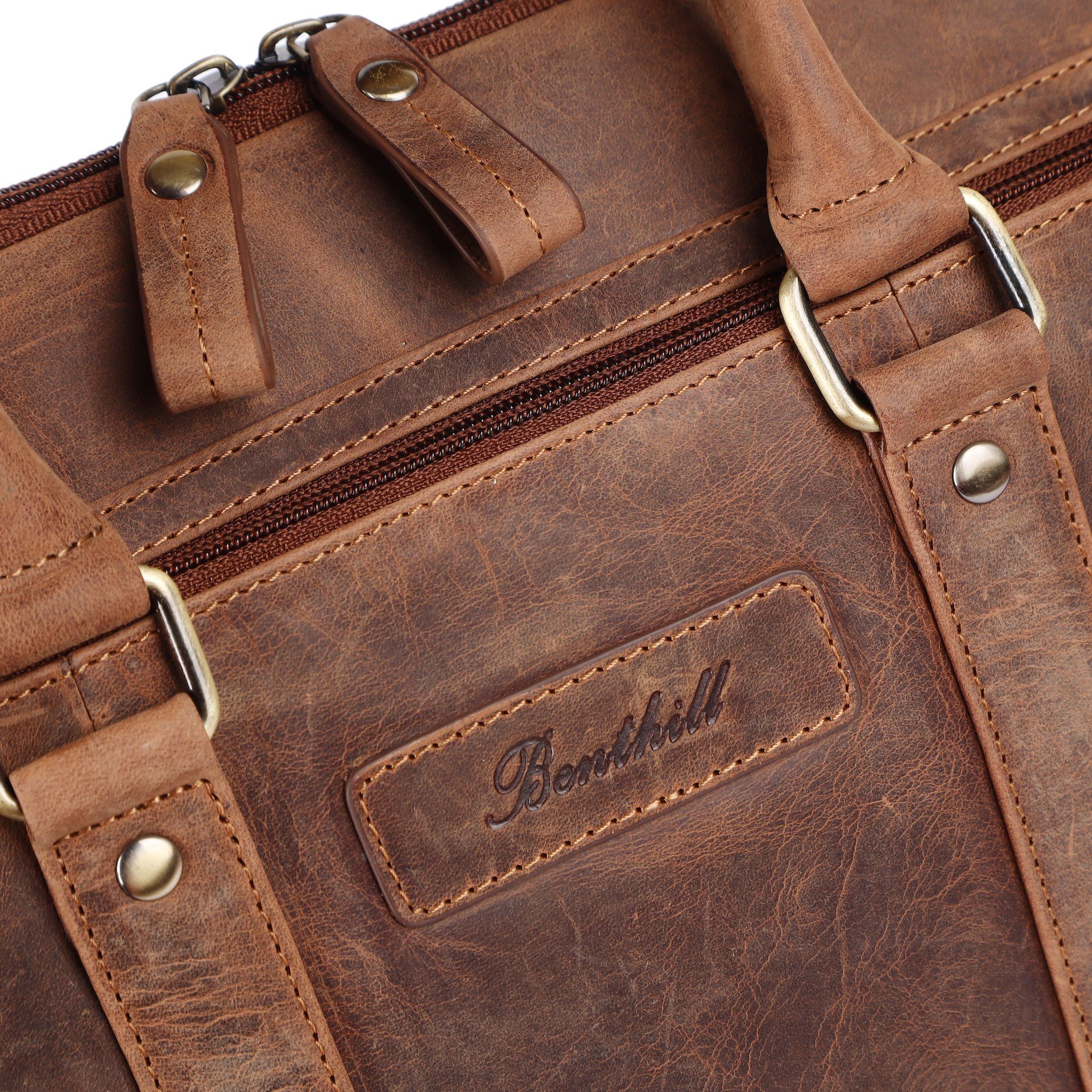 Benthill Aktentasche Echt Leder Laptoptasche Notebooktasche Umhängetasche Laptoptasche, Schultergurt / Umhängegurt Reißverschlussfach