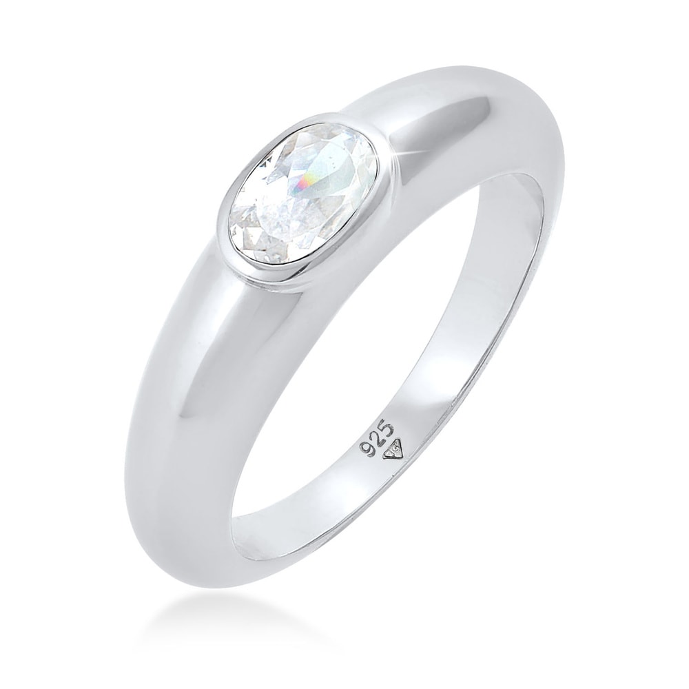 Elli Elli Bague Bague pour femme Solitaire vert ovale avec cristal de zirconium en arg Bague
