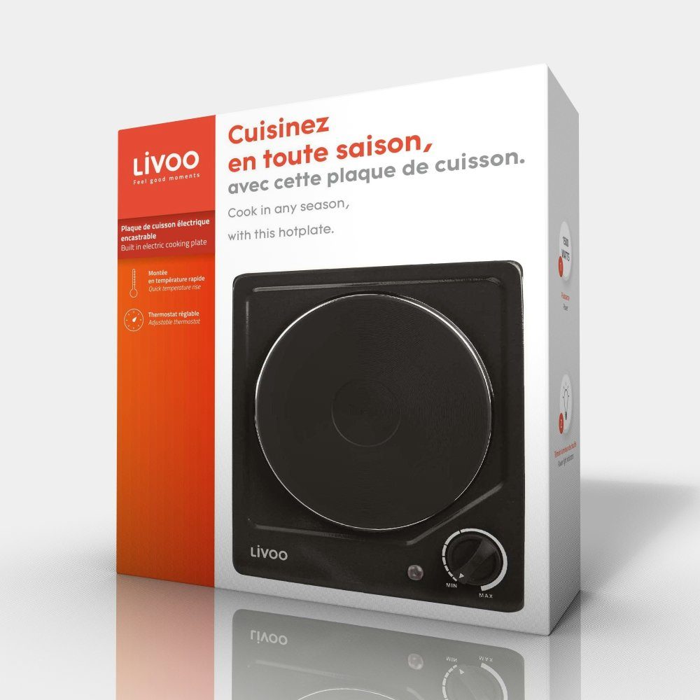 LIVOO Einzelkochplatte LIVOO elektrische Kochplatte Kochfeld 18,5 cm 1500 Watt Camping