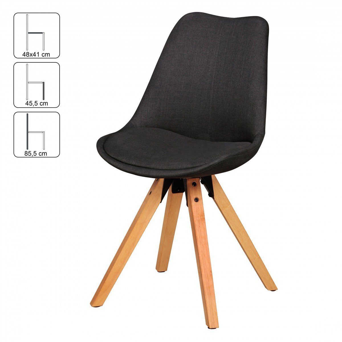 Wohnling 2er Set Retro Esszimmerstuhl Anthrazit Polsterstuhl Stoff-Bezug Rückenlehne Design Küchen-Stuhl gepolstert