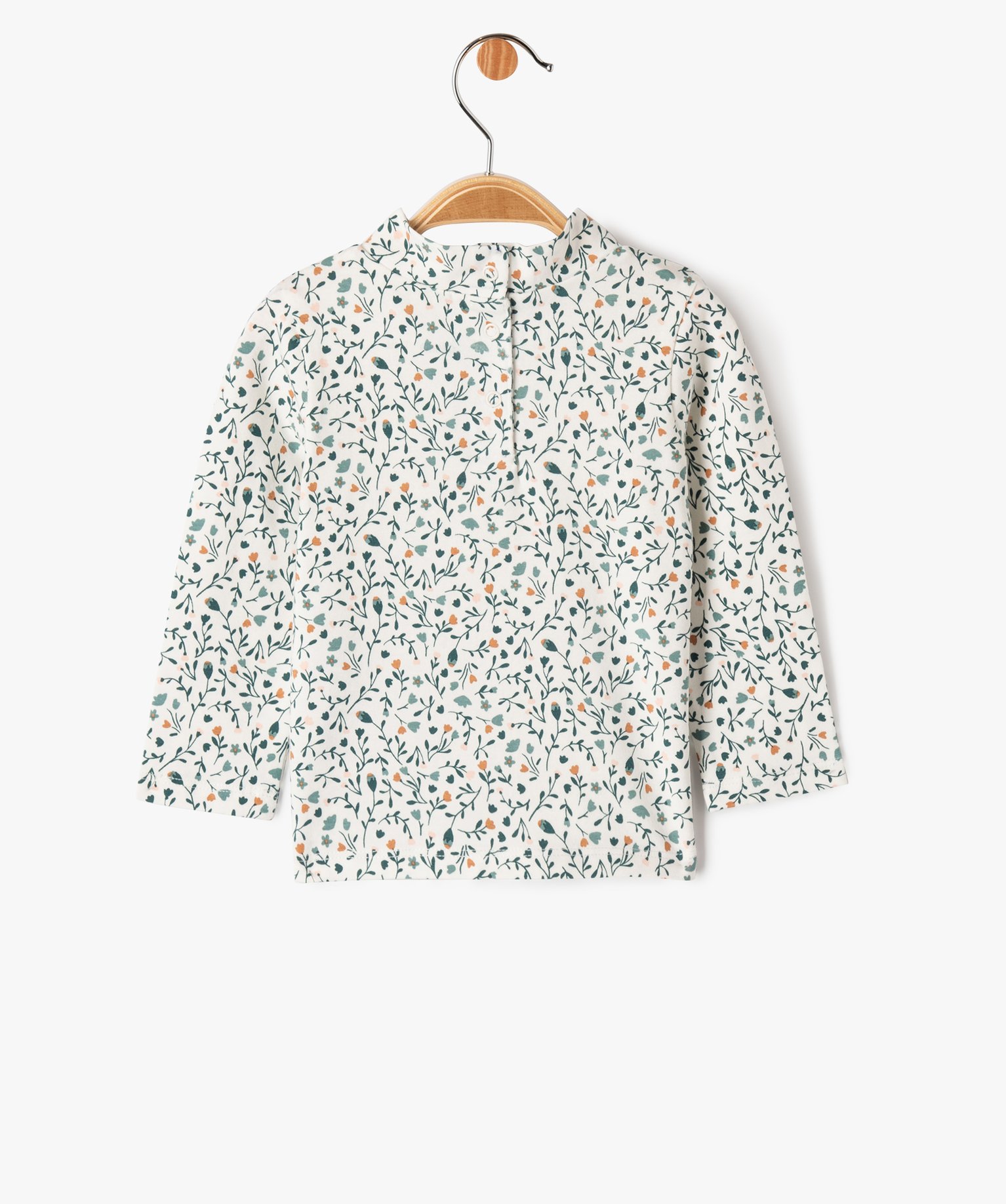 Tee-shirt manches longues à col montant imprimé fleuri bé... ecru | GEMO