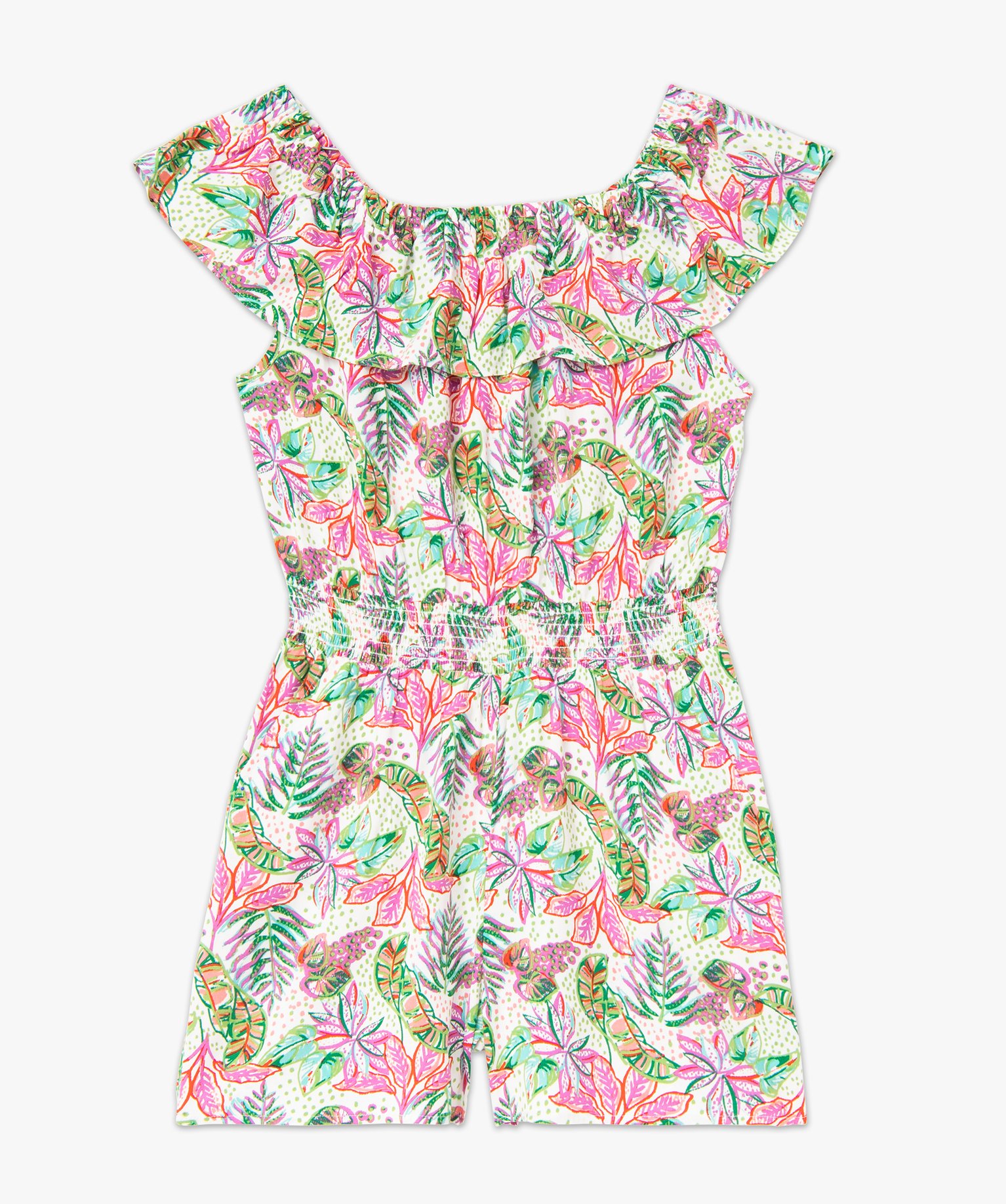 Combishort femme fleuri à col volanté imprime | GEMO