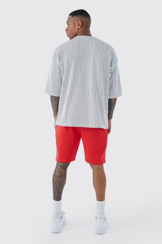 Oversize Baseball-Hemd & Shorts mit Nadelstreifen