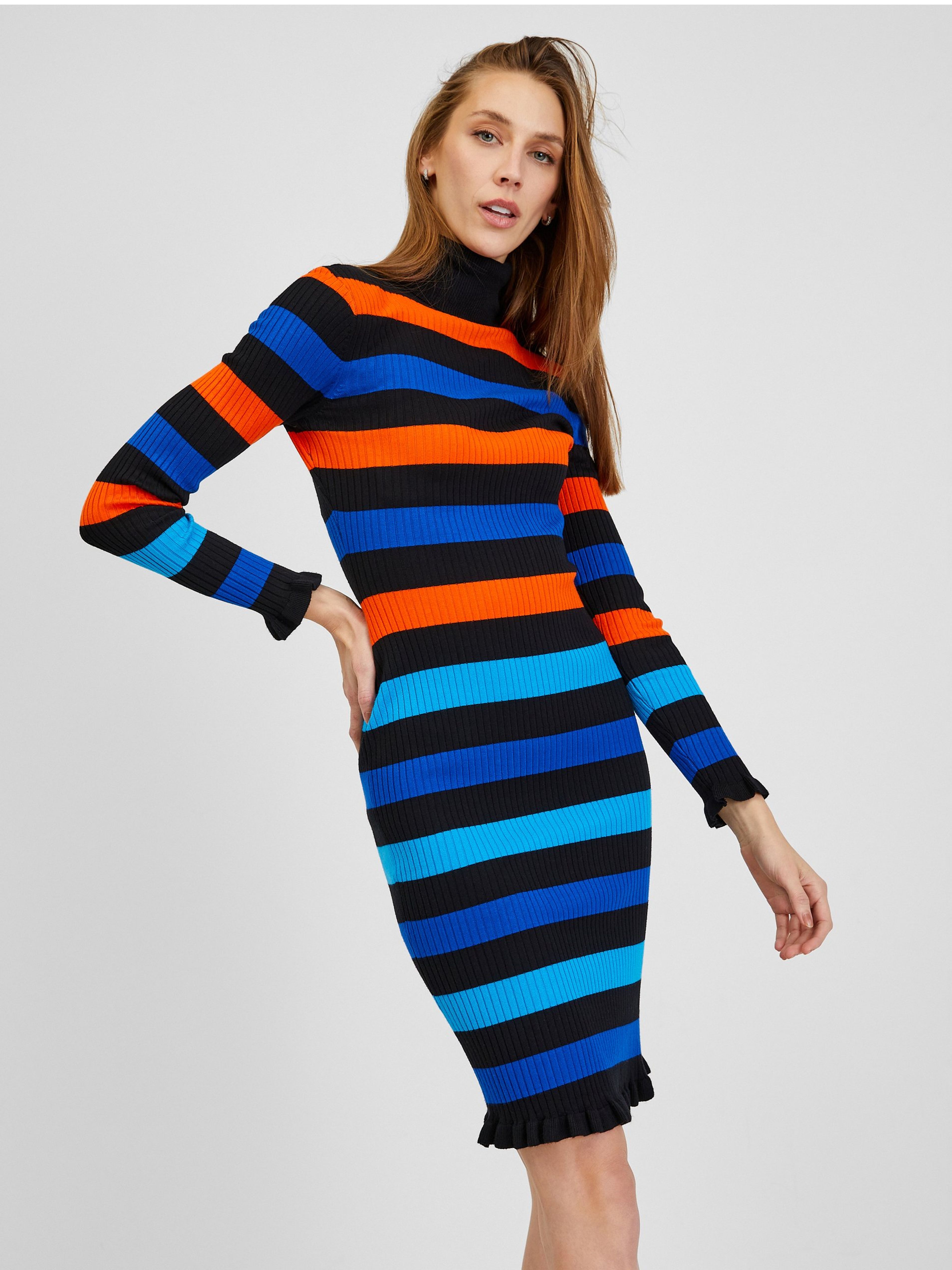 Orange und blau gestreiftes Damenkleid ORSAY