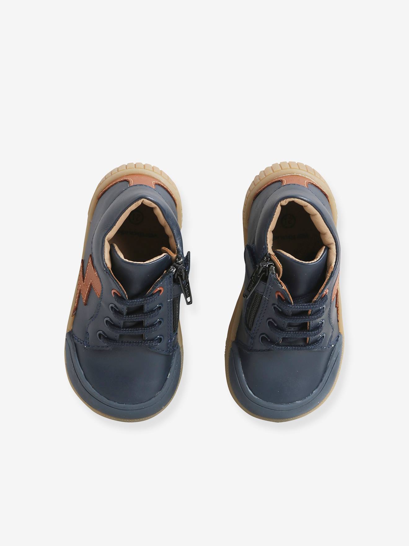 Bottines cuir bébé garçon lacets + glissière marine