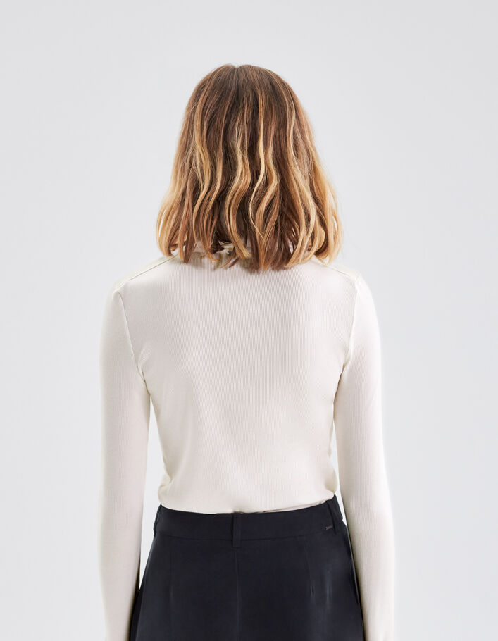 Tee-shirt col montant manches longues écru femme