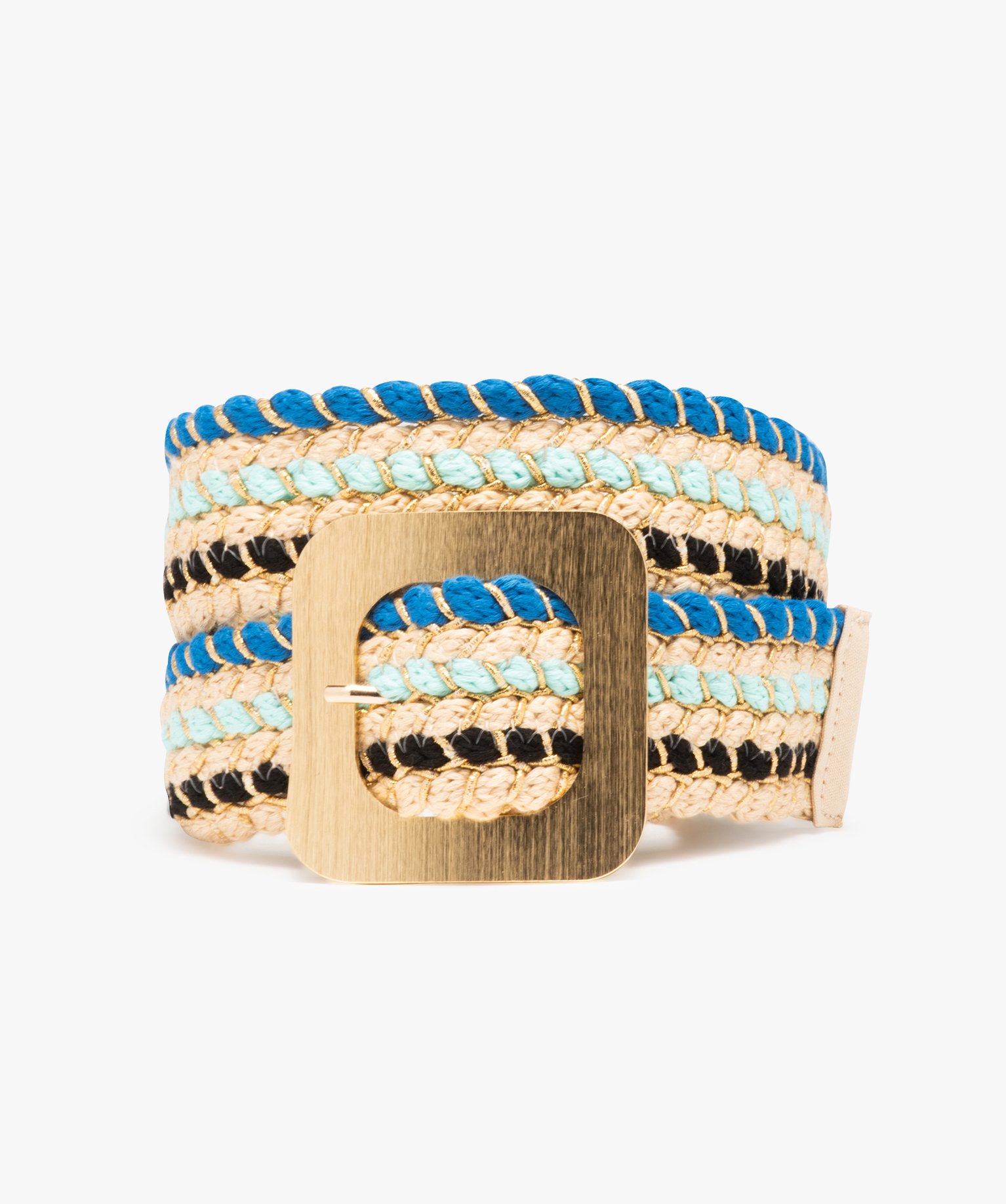 Ceinture femme tressée à grosse boucle dorée bleu | GEMO