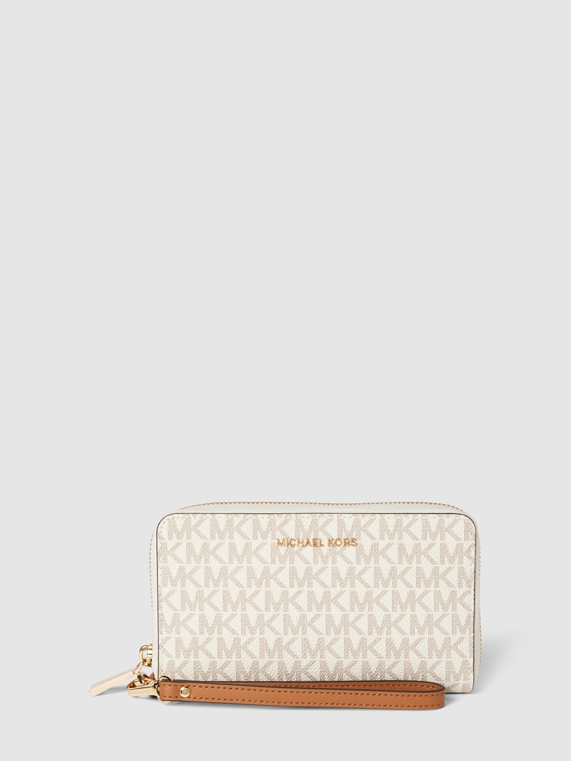 Portemonnaie mit Allover-Logo-Muster Modell 'JET SET' in ecru
