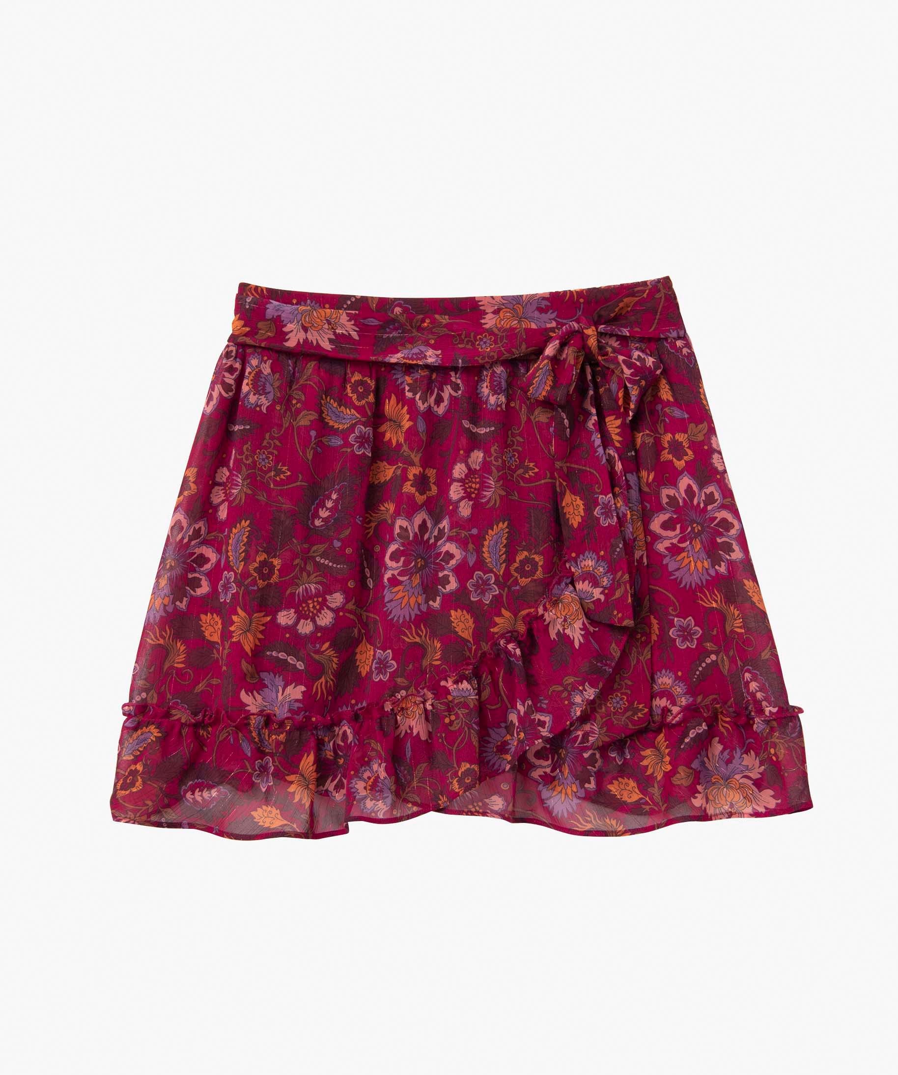 Jupe femme portefeuille à motifs fleuris et rayures scintil... imprime | GEMO