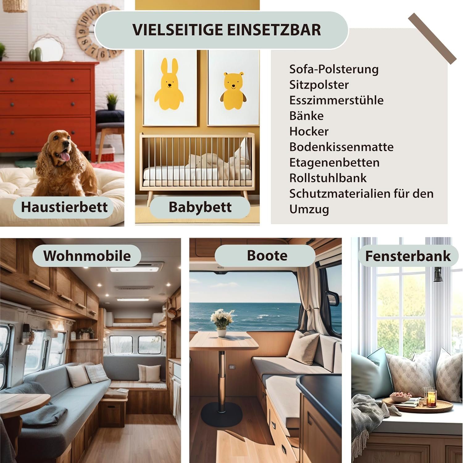 Komfortschaummatratze Schaumstoffplatte, Polster, Matratze Auflage, Topper - 5/ 6/ 7 cm hoch, Essence Sleep, 5 cm hoch, in vielen Größen – für DIY Projekte z.B. Sitzpolster oder Haustierbett