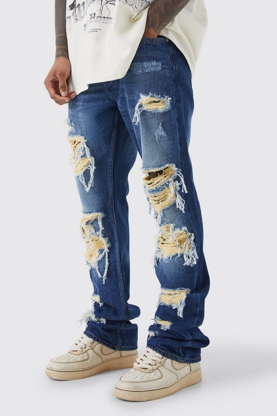 Slim-Fit Schlagjeans mit Kontrast-Riss