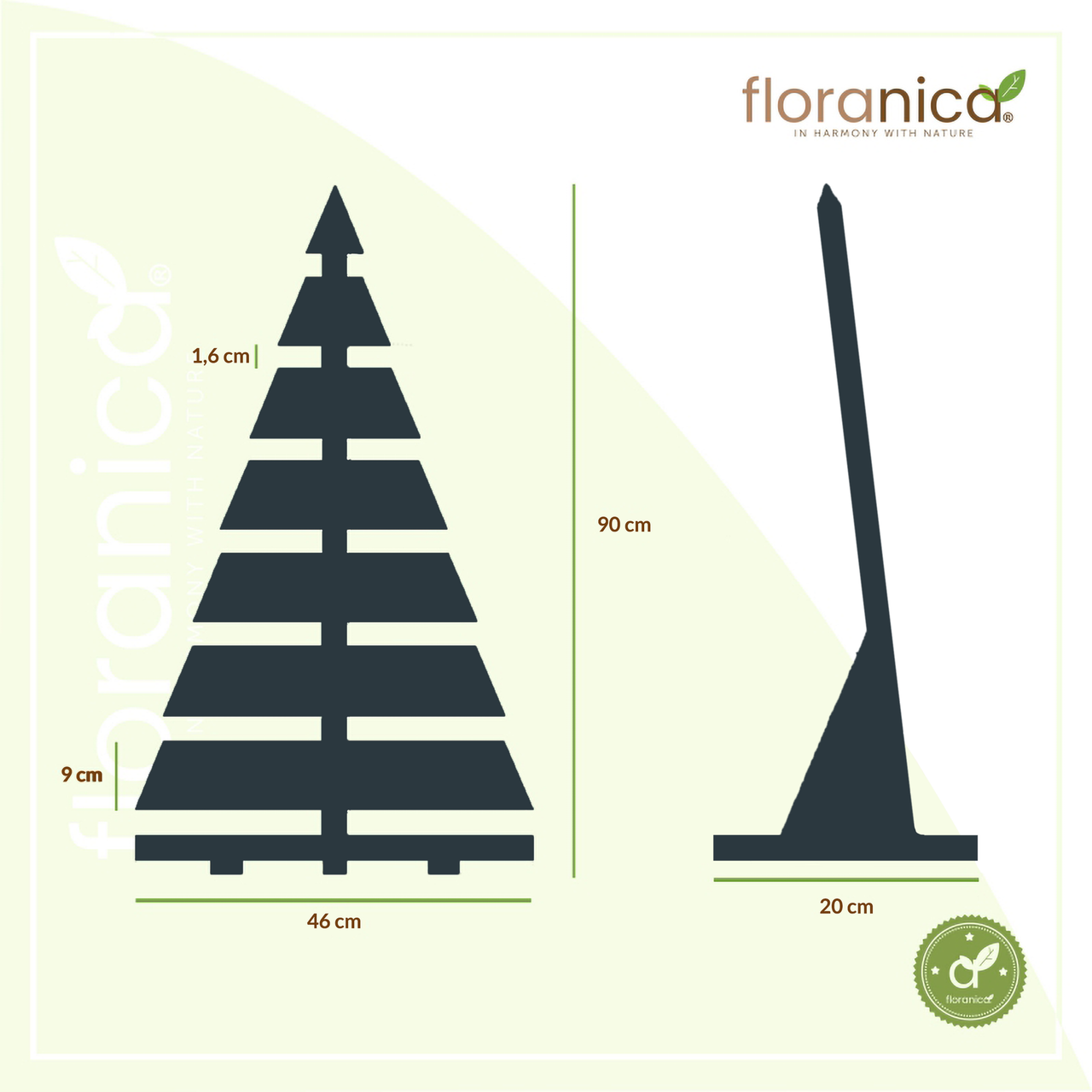Pemicont Floranica Holz-Weihnachtsbaum Natur Dekobaum Tanne 90x45cm Weihnachtsdekoration Anthrazit