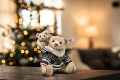 Mama Teddybär mit Baby, 23 cm, beige