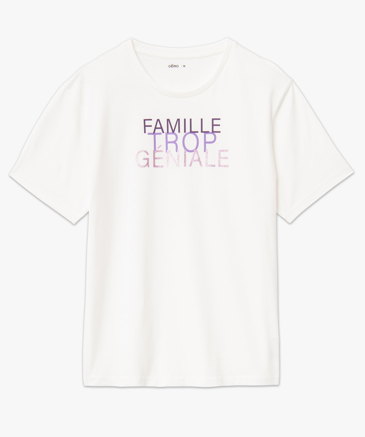 Tee-shirt femme à manches courtes avec message pailleté blanc | GEMO