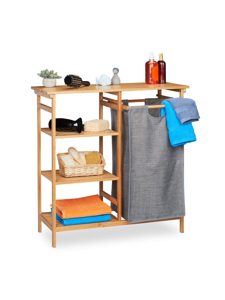relaxdays 2tlg. Badregal Wäschekorb Set in Natur/Grau - (B)80 x  (H)80,5 x (T)33,5 cm günstig kaufen onesize