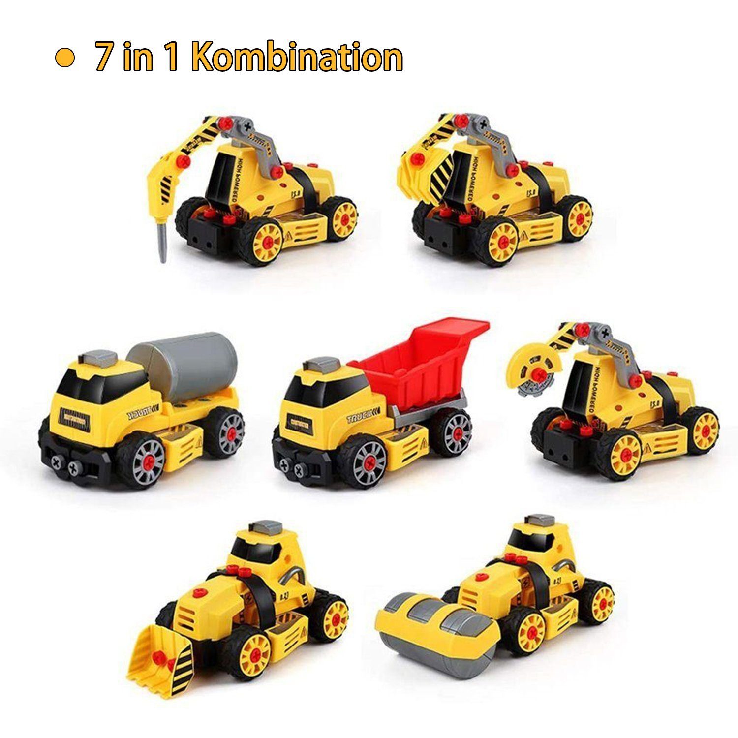 LBLA Spielzeug-Transporter Spielzeug-LKW-Transporter, (7-in-1 Baumaschine-Baufahrzeugset, frei DIY in verschiedenen Formen)