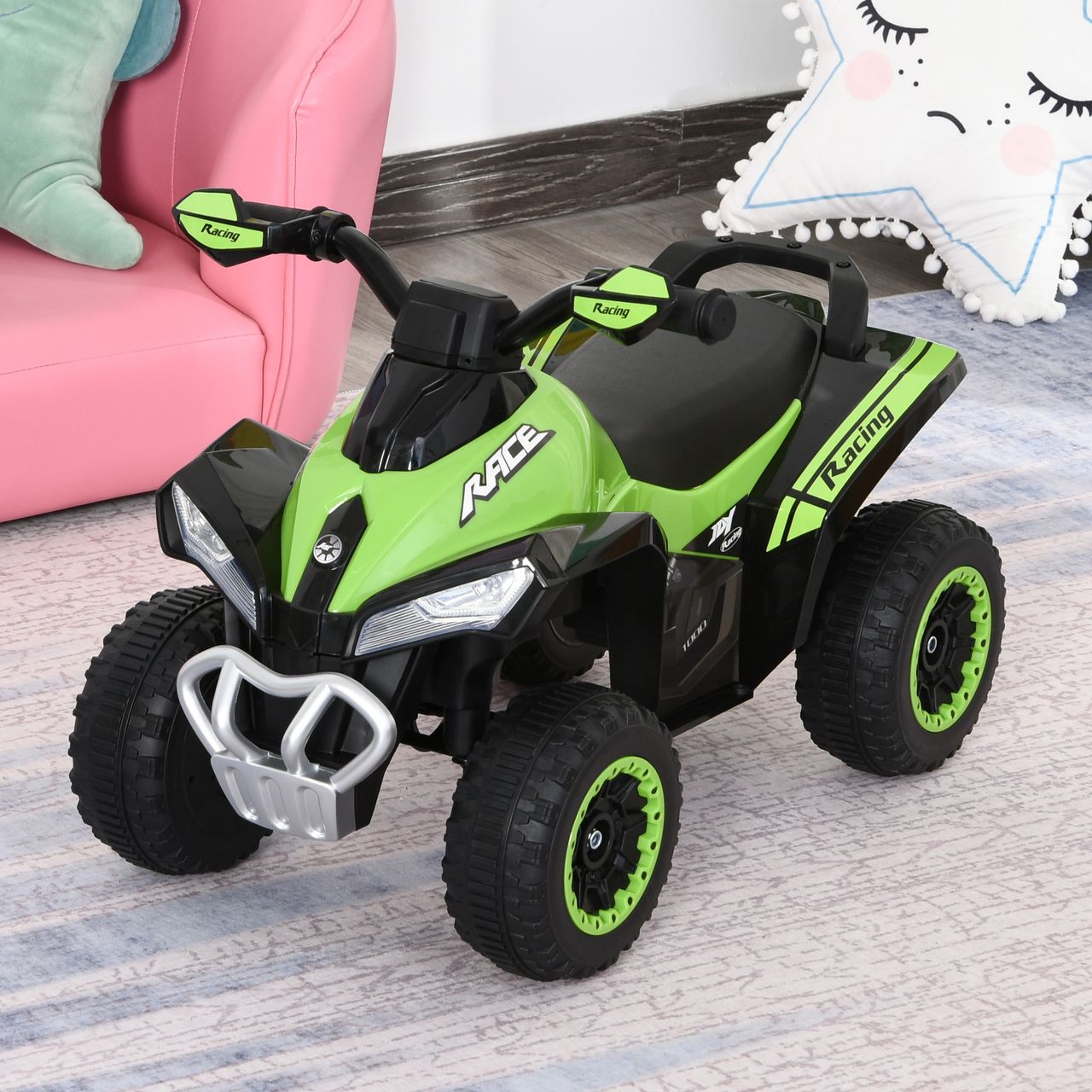 HOMCOM Kinder Rutschauto Tretauto mit Füßen rutschen Kinderauto Kinderfahrzeug für 18-36 Monate Licht Musik Kunststoff Stahl Grün 67,5 x 38 x 44 cm