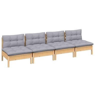 vidaXL Loungesofa 4-Sitzer-Gartensofa mit Grauen Kissen Massivholz Kiefer, 1 Teile