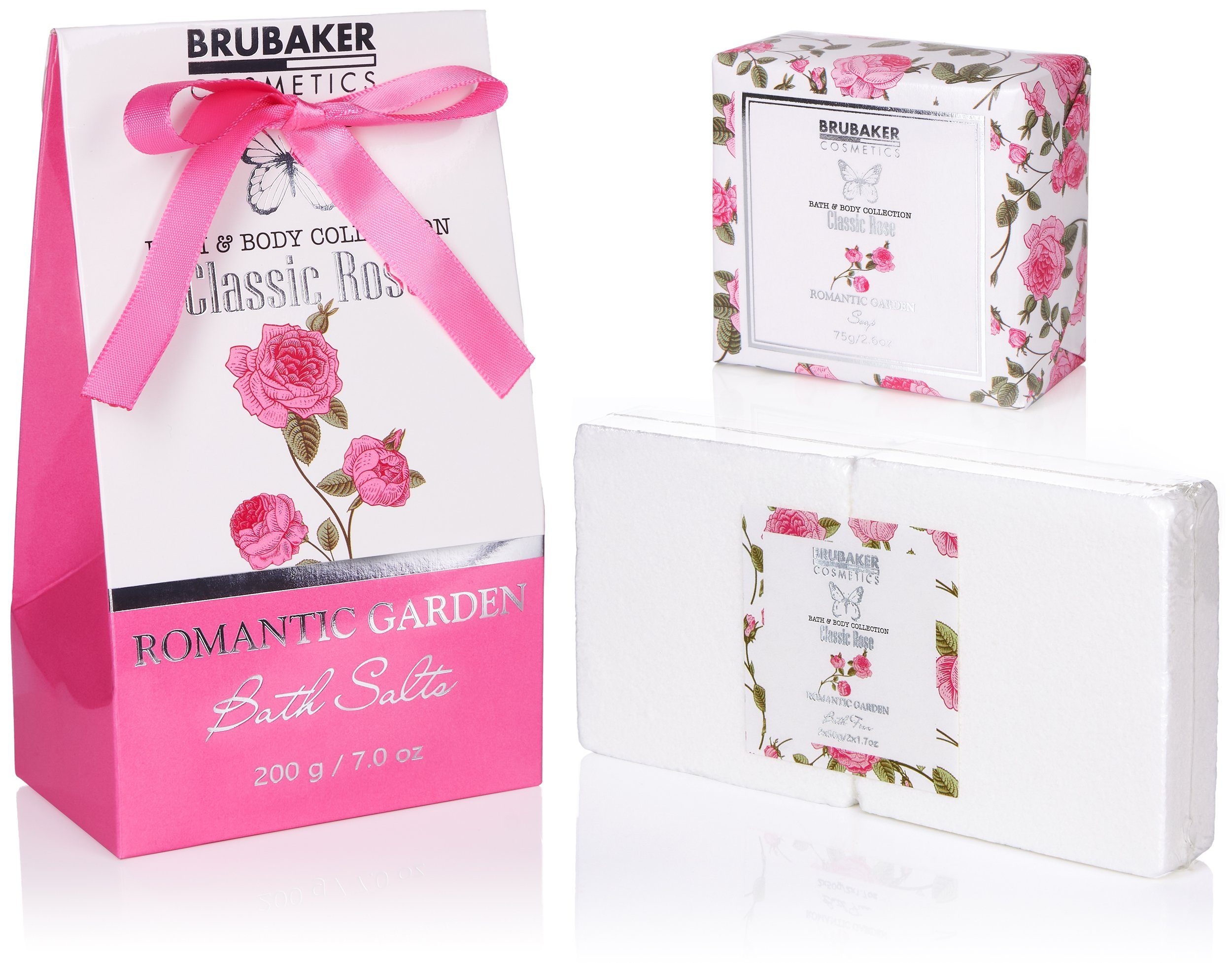 BRUBAKER Körperpflege-Set Bade- und Dusch Set, 17-tlg., Geschenkset in Vintage Geschenkbox, Rosen Duft