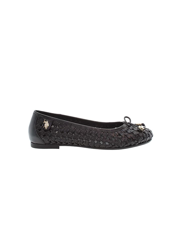 U.S. Polo Assn. Leder-Ballerinas in Schwarz günstig kaufen