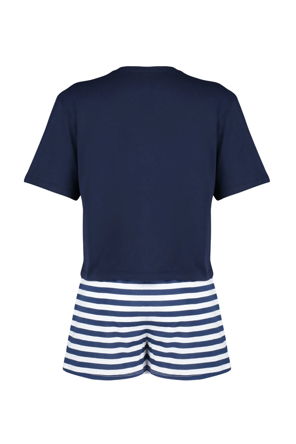 Trendyol Collection  Marineblaues Strick-Pyjama-Set aus 100 % Baumwolle mit Teddybär-Aufdruck THMSS24PT00039