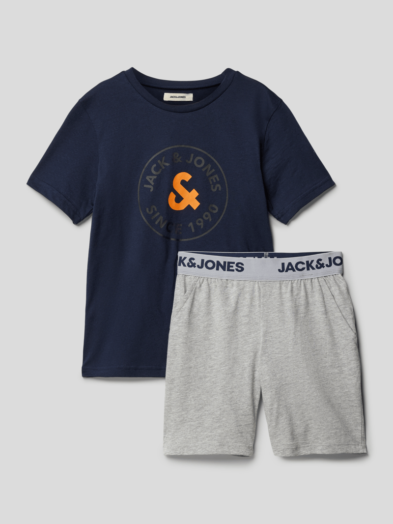 Pyjama mit Label-Print Modell 'AARON' in marineblau