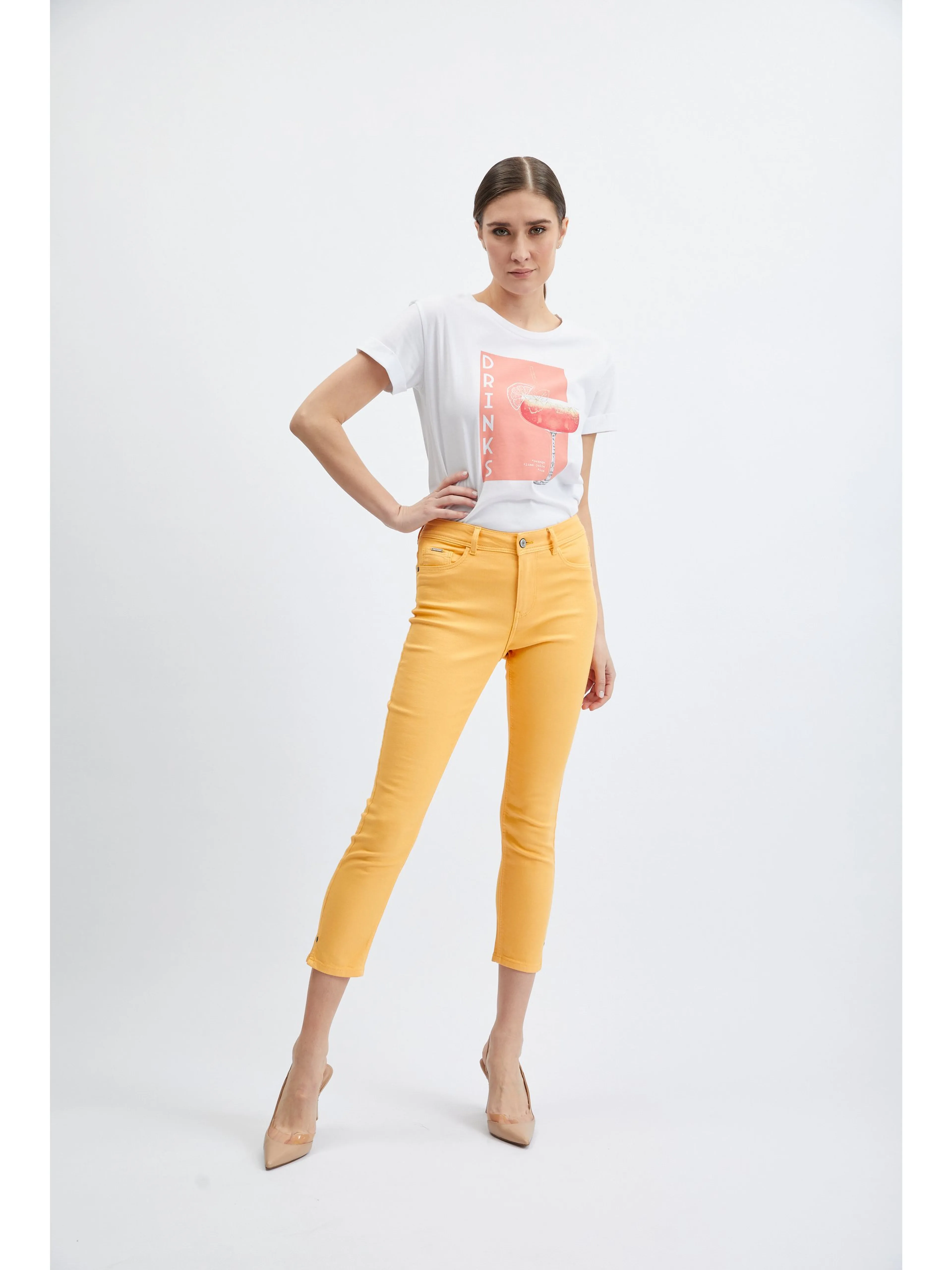 Orangefarbene Damen-Cropped Skinny Fit Jeans ORSAY