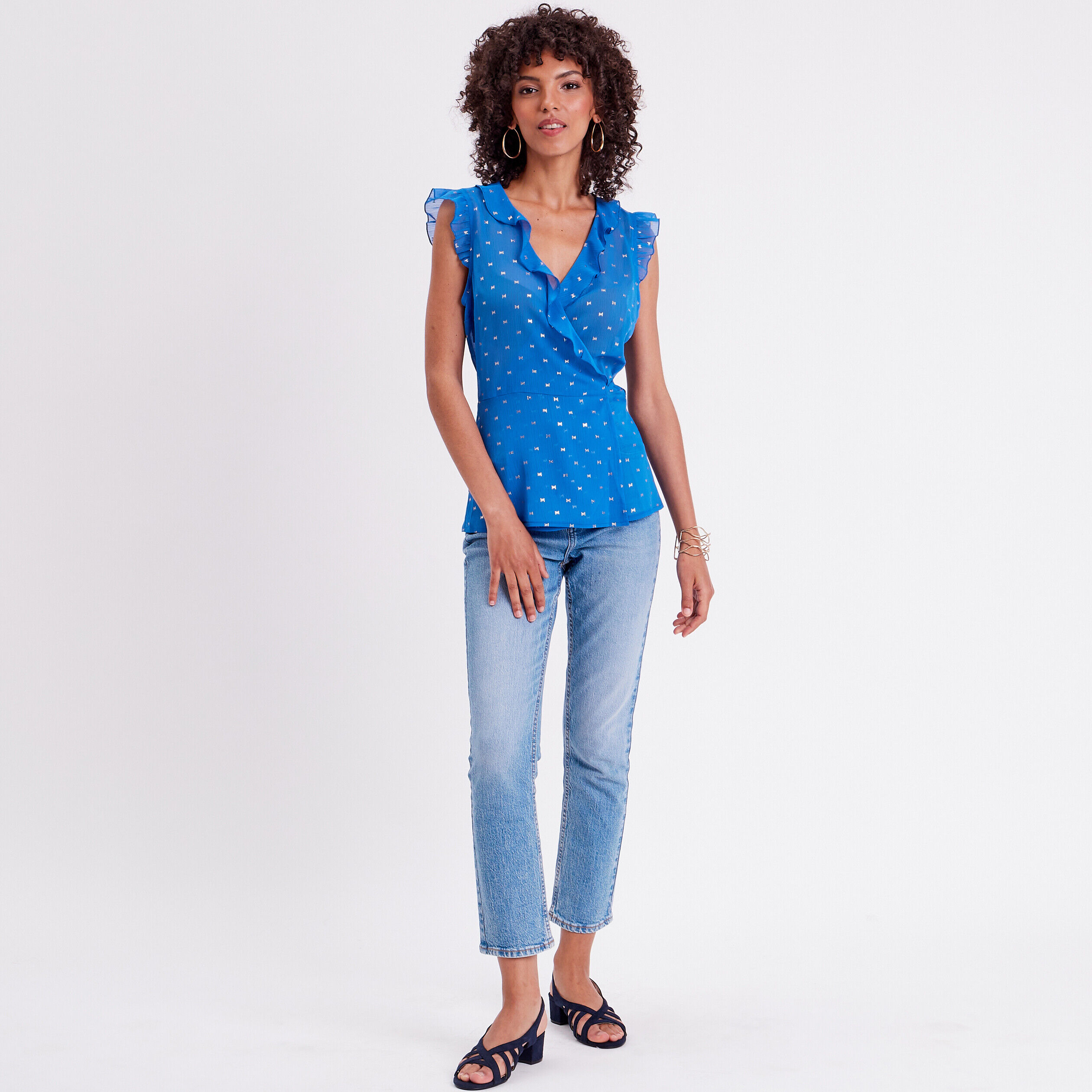Blouse col cache-coeur bleu roi femme | Cache Cache