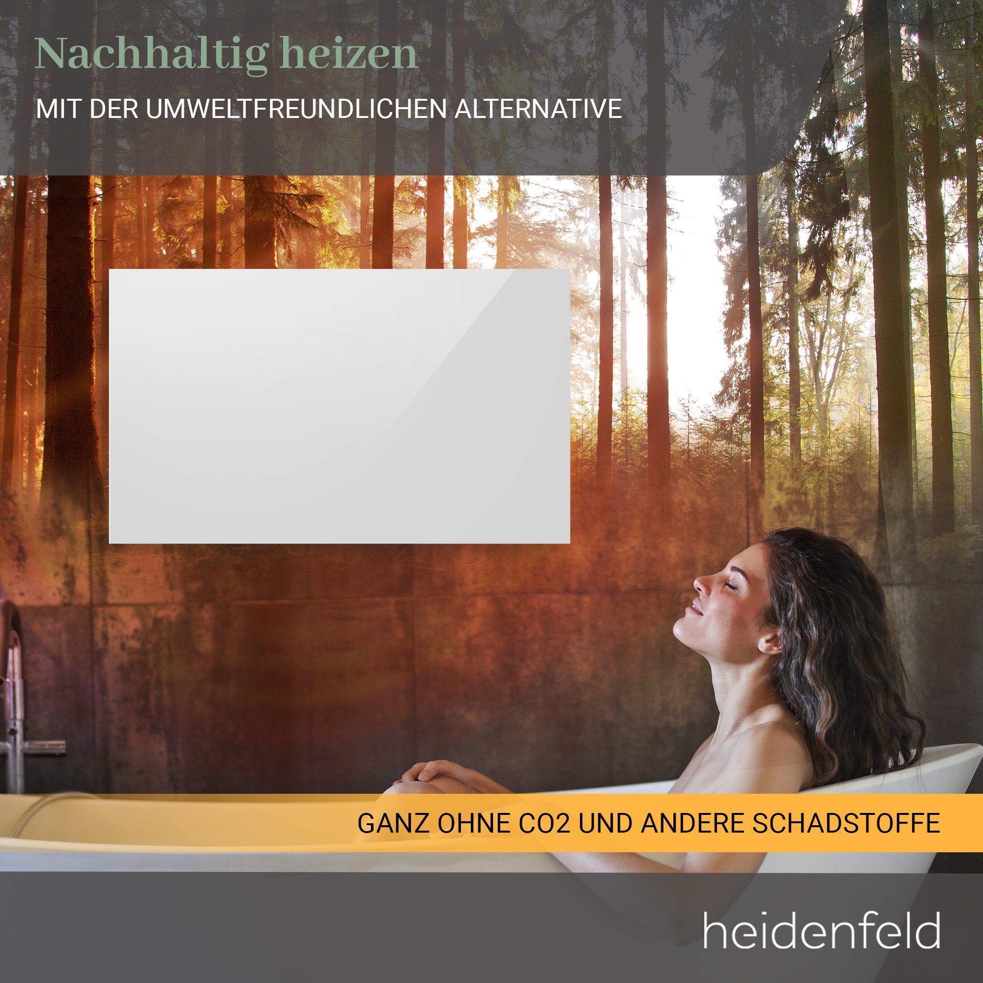 Heidenfeld Infrarotheizung 300 - 1200 W Wand Decken Elektroheizung HF-HP130 - 10 J. Garantie, Fernbedienung - Fenster-Auf-Erkennung - Infrarot Heizung Heizkörper