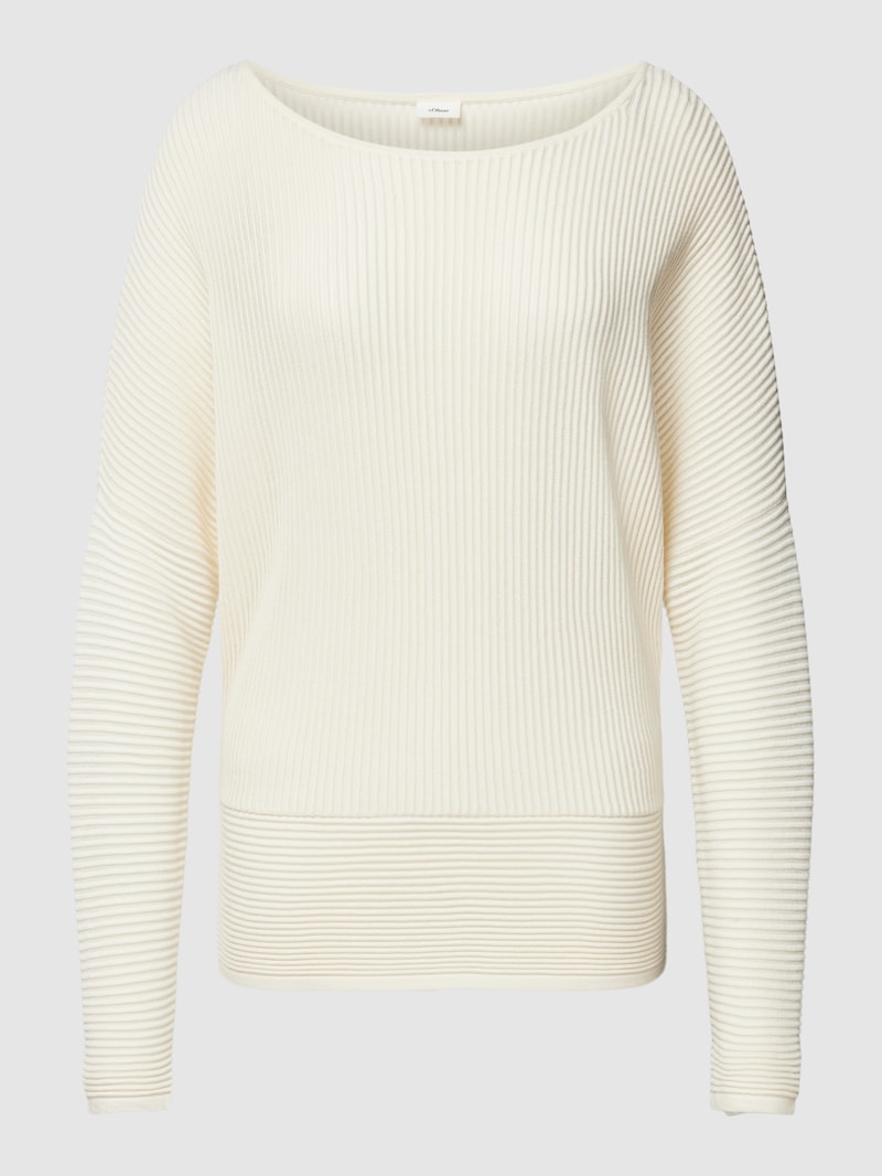 Strickpullover mit geripptem Rundhalsausschnitt in ecru