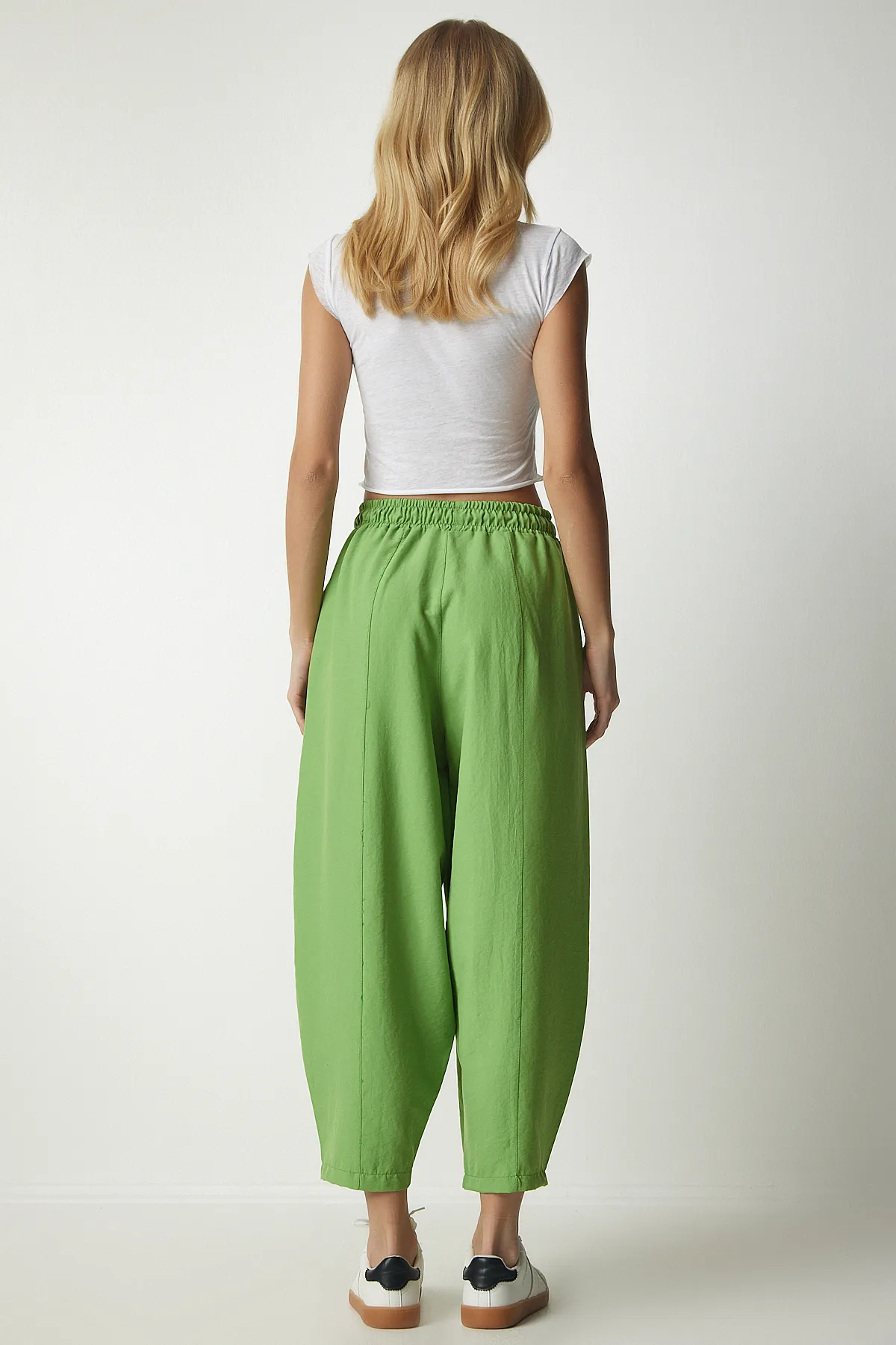Happiness İstanbul  Pistaziengrüne Shalwar-Hose aus Leinenviskose mit Taschen CV00001 für Damen