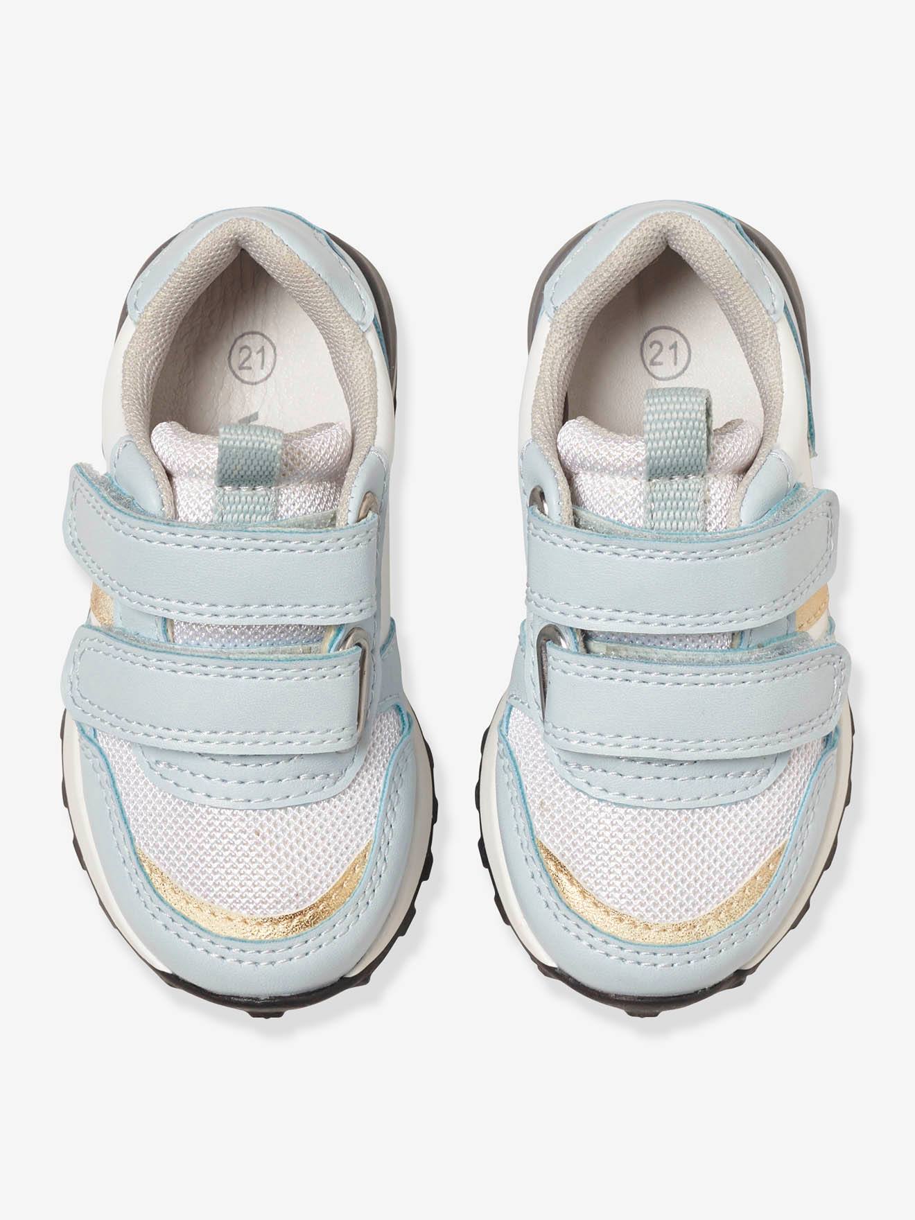 Baskets scratchées bébé fille esprit running bleu clair