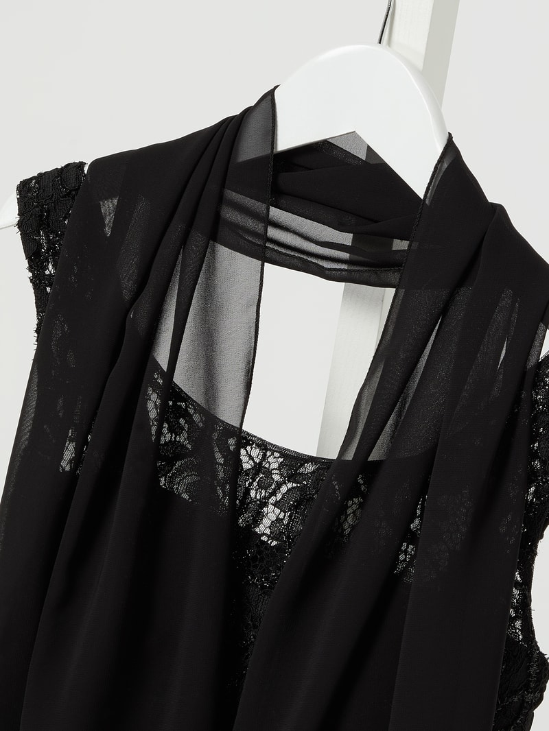 Kleid aus Spitze und Chiffon mit Glitter-Effekt in schwarz