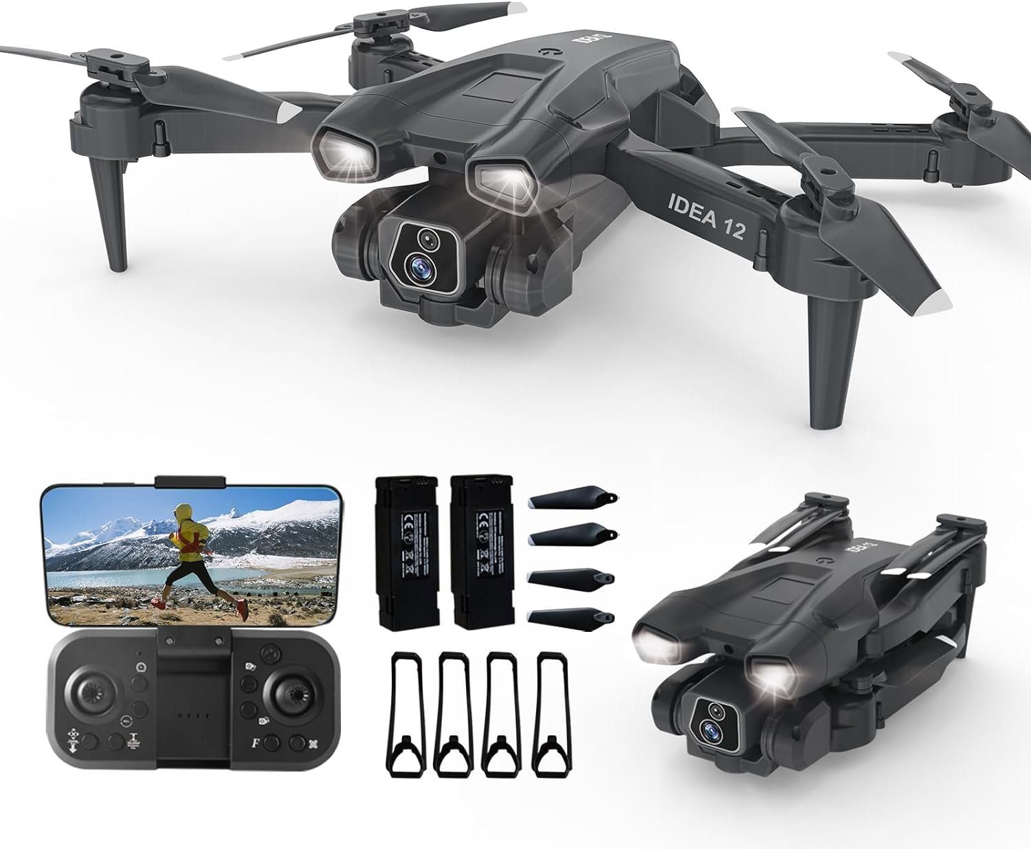 Morlyrctooy mit Kamera HD 2 Kameras Drohne für Kinder 135° Elektrisch Einstellbar Drohne (1080P, Mit RC FPV WIFI Faltbar Quadcopter Spielzeug Flugzeuge Geschenke)