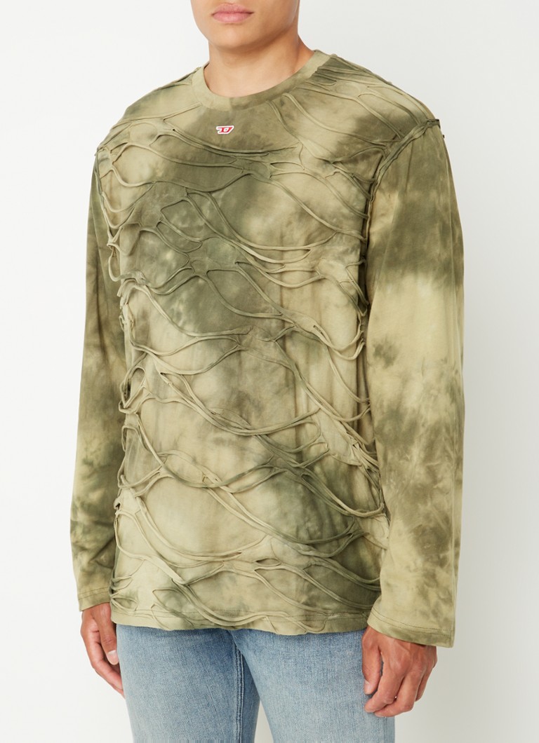 Tricou Diesel T-cranet cu mânecă lungă și imprimeu tie-dye.