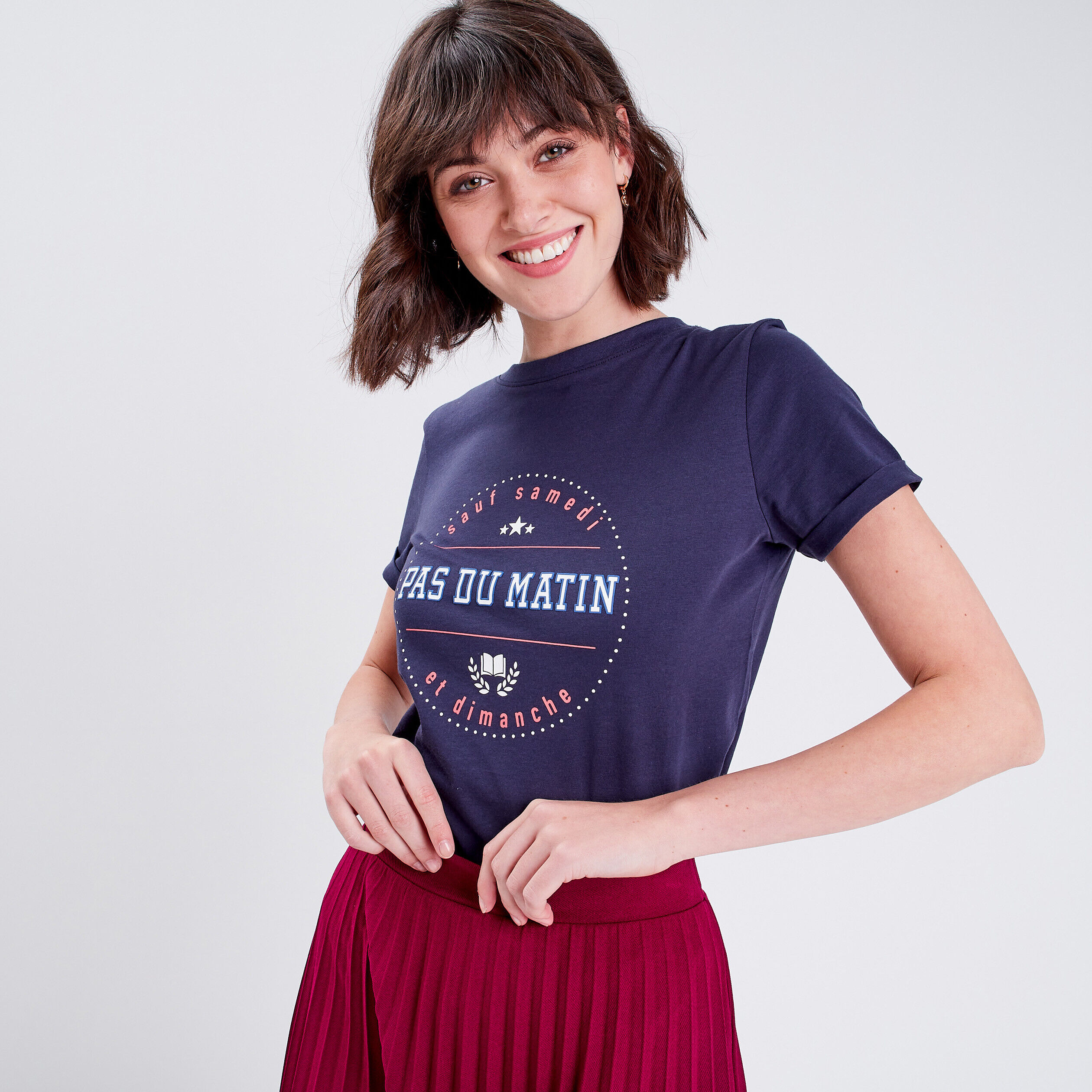 T-shirt manches courtes bleu marine femme | Cache Cache