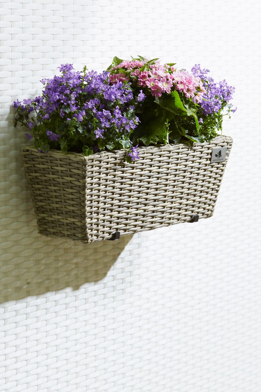 Weles Polyrattan Balkonkasten 2 Stück inkl. Aufhängung, 47 x 17 x 15 cm, 3er Kunststoffeinsatz, naturfarbe