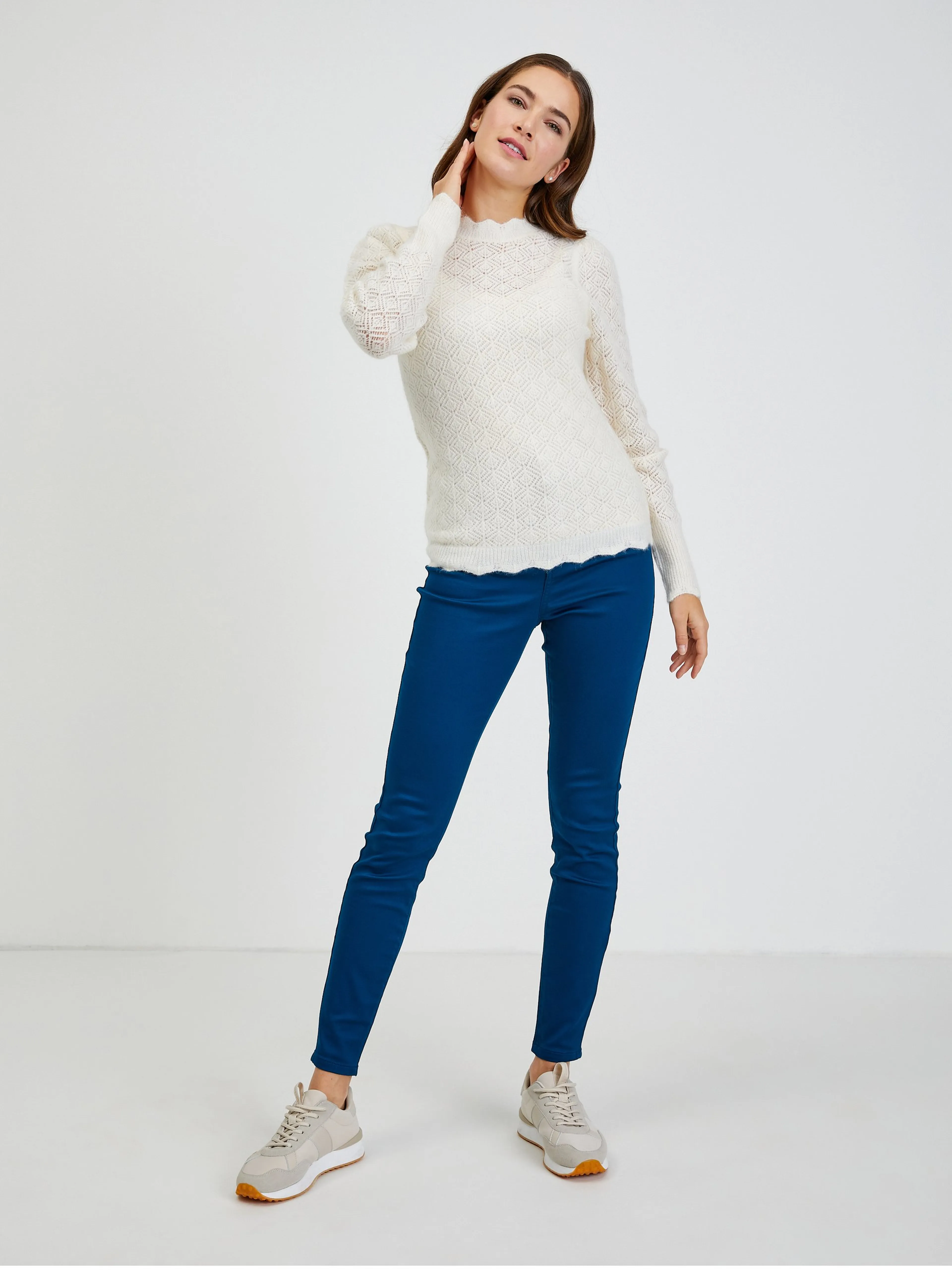Cremefarbener perforierter Damenpullover ORSAY