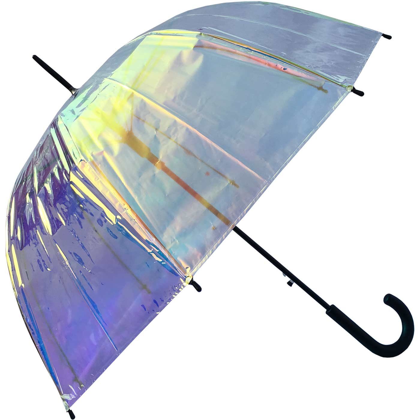 HAPPY RAIN Stockregenschirm Glockenschirm Shiny mit Automatik transparent, schimmert wie Perlmutt